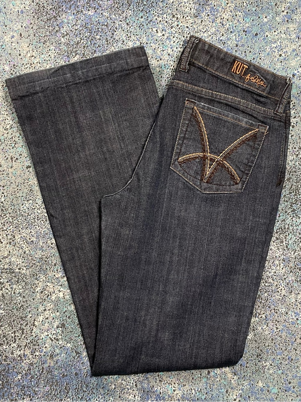 KUT from the Kloth Womens Size 8 Dark Wash Bootcut Jeans Contrast Stitch